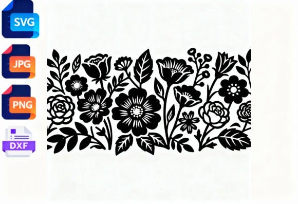 Floral Border SVG Cut File Black Flowers Review