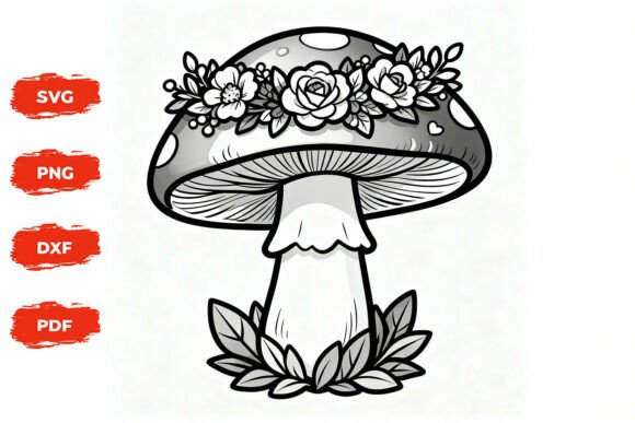 Floral Mushroom SVG Clipart Cute Fairy