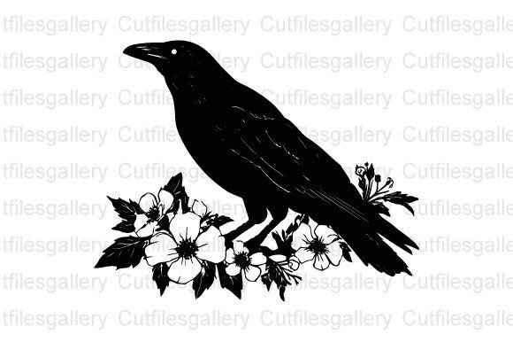 Raven with Flowers SVG, Floral Crow SVG